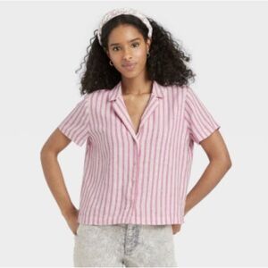 Universal Thread Pink and White Striped Button Down Shirt
